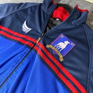 Mens 3XL Blue Red Track Jacket Athletic Full Zip Embroidered Patch Ted Lasso